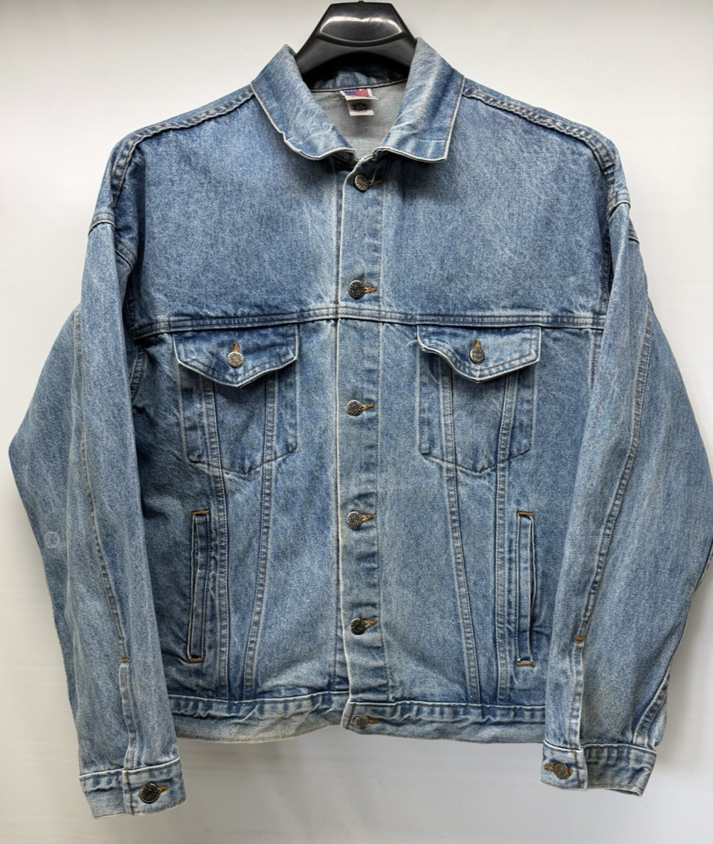 Vintage TYCA Denim Jean Jacket Fire Department Embossed Blue Mens XL